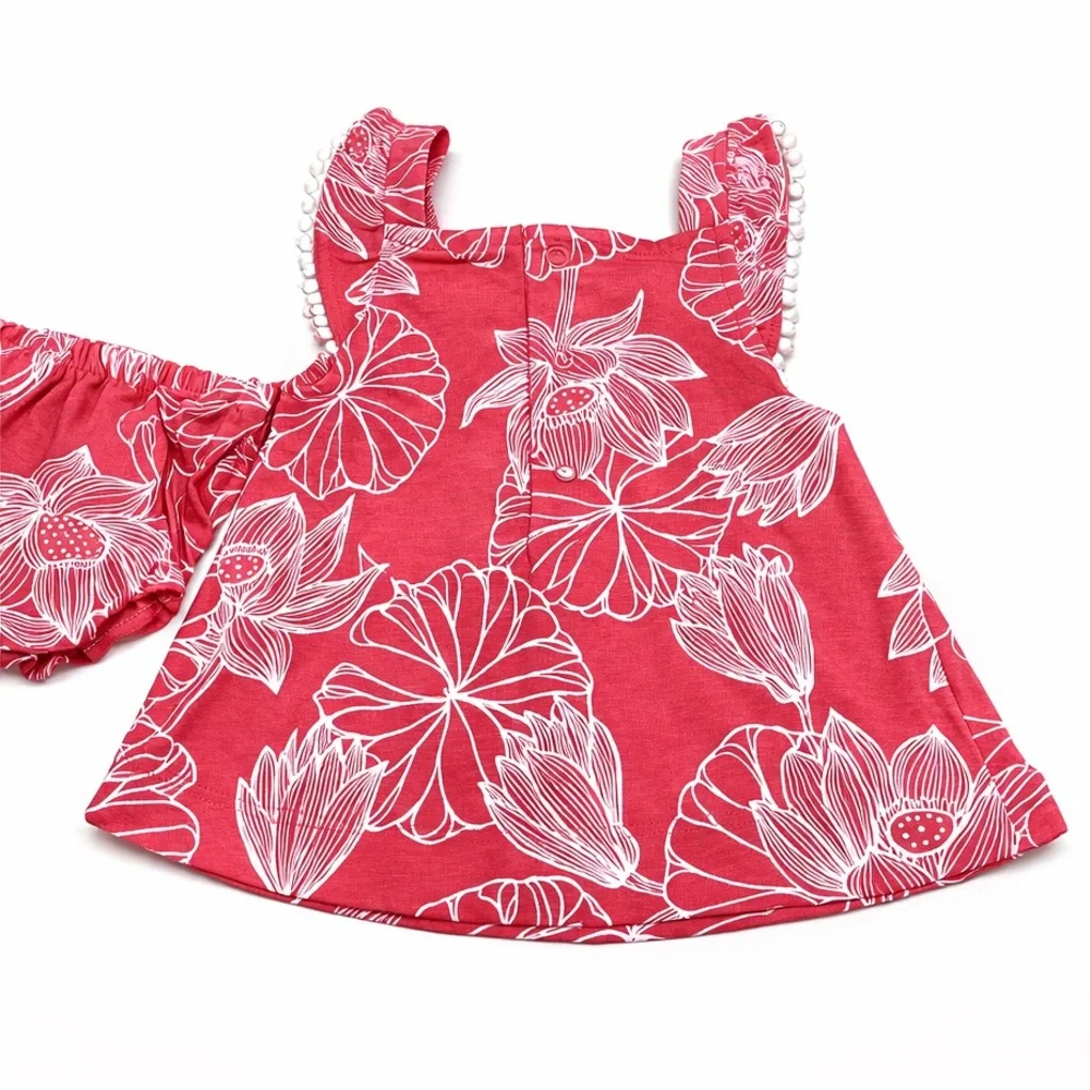 Carter’s Baby Girl Pink Floral 2-Piece Outfit Ruffle Top Bloomers 3M NWT